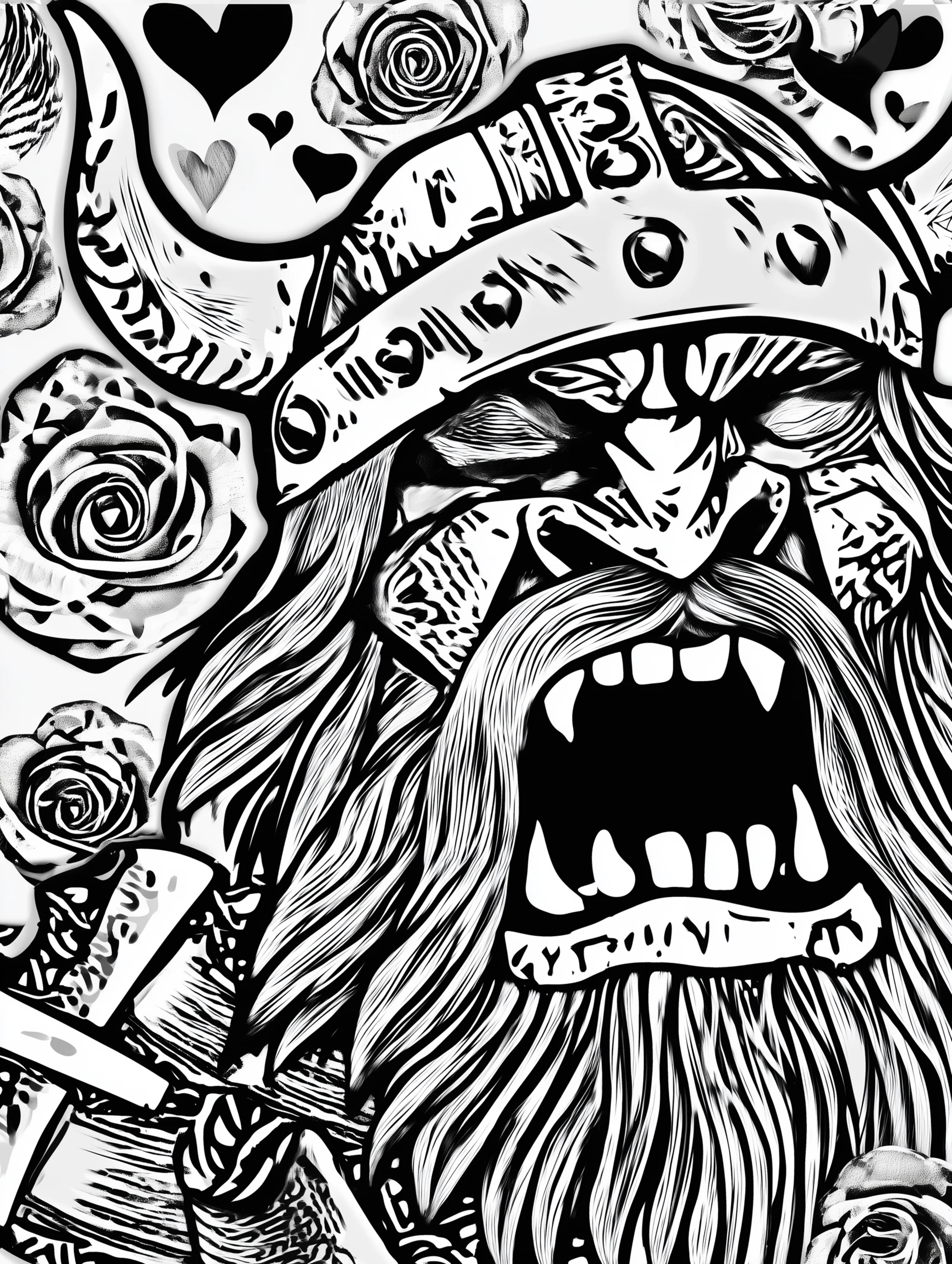 Free printable viking coloring page for adults featuring a crying viking with fangs